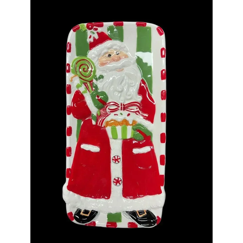 Vintage FITZ & FLOYD Rectangle Santa‎ Server Tray Dish Platter Holiday Decor